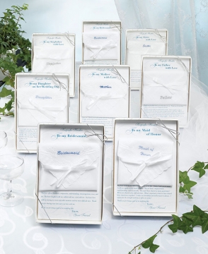 White Embroidered Hankie in Gift Box ~ Assorted Titles