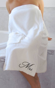 Terrycloth MRS. Embroidered Bath Wrap ~ White or Ivory