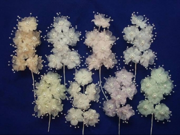 Organza Flowers with Pearl Spray Center {In 8 Colors} ~SET/72 Flowers