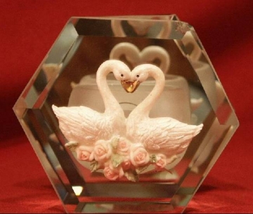 Glass LOVE Swan with Candle