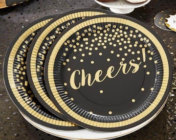 Gold Foil Cheers Paper Plates ~ Party Time!  SET/8