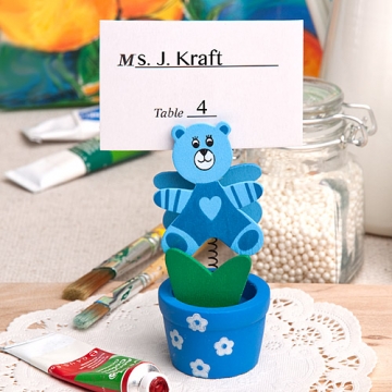 Blue Teddy Bear/Flower Pot Placecard Holder