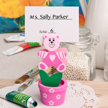Pink Teddy Bear/Flower Pot Placecard Holder