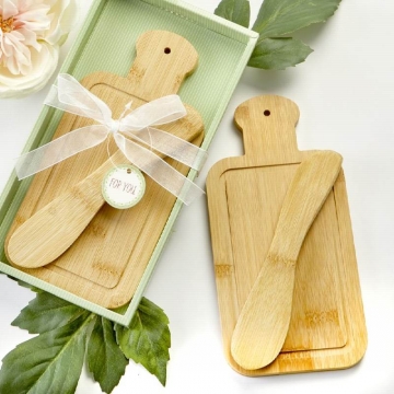 Bamboo Wood Cheese Board & Spreader SET