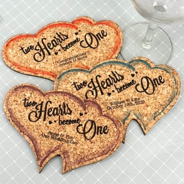 Personalized Double Heart-Shaped Cork Coaster