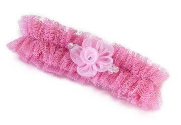 Tulle Garter with Flower ~ Pink