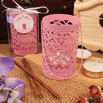 "Latticed Steel" Pink Candle Holder & Candle