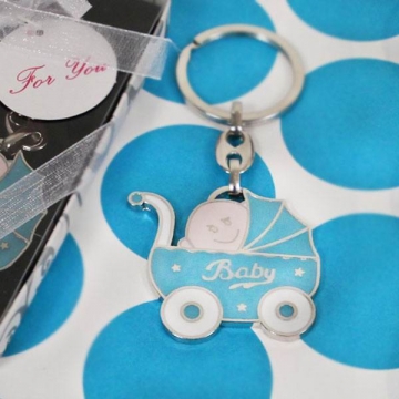 "Bundle of Joy" Blue Baby Carriage Key Chain Boxed