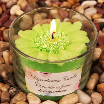 "Colorful Chrysanthemums" Apple Green Colored Flower Shape Scented Candle