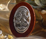 Italian Silver Angels Icon on Wood Stand Boxed