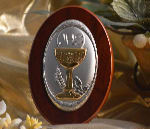 Italian Silver Chalice Icon on Wood Stand Boxed