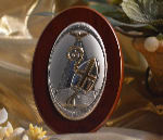 Italian Silver Confirmation Icon on Wood Stand Boxed