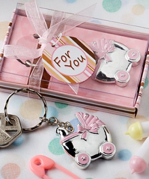 Pink Baby Carriage Design Keychain Pink Giftbox