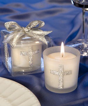 Silver Cross Themed Candle Gift Boxed