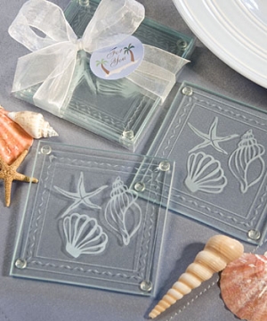 Beach Themed Glass Coaster Set Gift Boxed