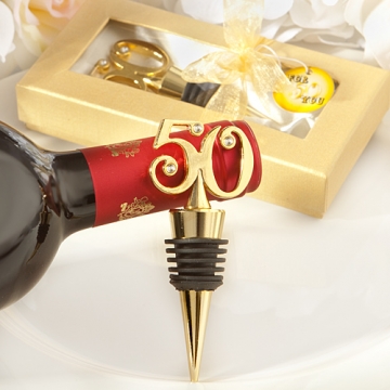 Golden 50th Wine Bottle Stopper Giftboxed