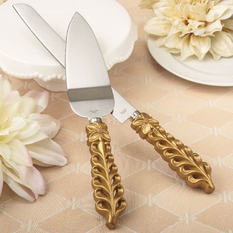 Favors with Flair!: Gold Lattice Botanical Stainless Cake Knife Set