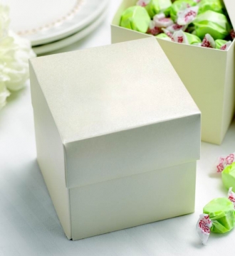 Two-Piece Cup Cake Boxes SET/25  ~ Ivory Shimmer: Opt. Personalize