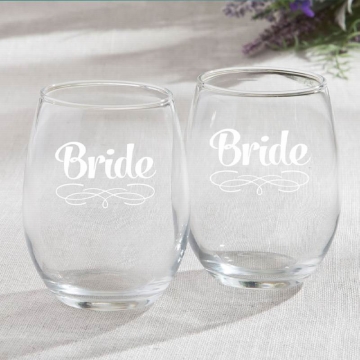 15oz. Stemless Wine Glass ~ Bride Design