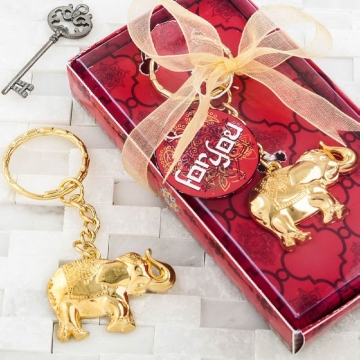 Gold Metal Good Luck Elephant Key Chain Gift Boxed