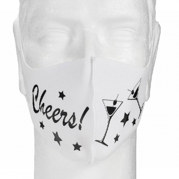 White Mask with "Cheers, Stars & Toasting Glasses" Design