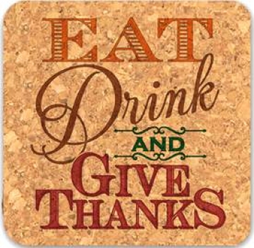 Eat Drink & Give Thanks Square Cork Coaster SET/4