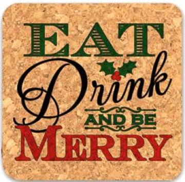 Eat Drink and be Merry Square Cork Coaster SET/4