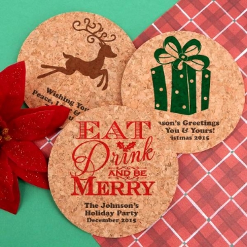 Holiday Round Cork Coaster ~ Personalized & Colors!