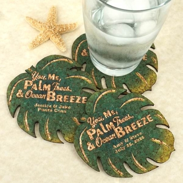 Personalized Palm Leaf-Shaped Cork Coaster