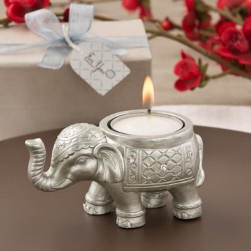 Good Luck Silver Indian Elephant Candle Giftboxed