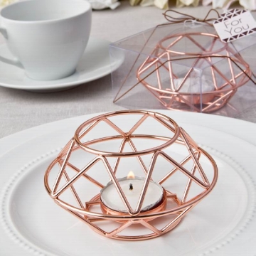 Geometric Design Rose Gold Metal Tealight Candle Boxed