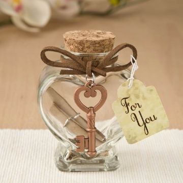 Glass Heart Message Jar + Copper Metal Key Accent