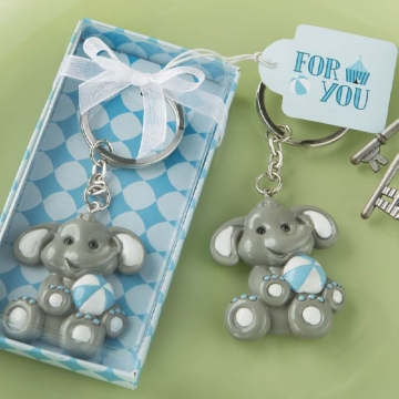 Adorable Baby Elephant Design Key Chain Boxed ~ Blue