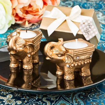 Gold Good Luck Indian  Elephant Candle Holder
