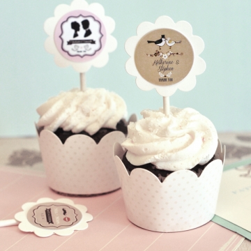 Vintage Wedding Cupcake Wrappers & Toppers (SET/24)