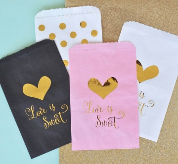 "Love is Sweet" Gold Foil Candy Buffet Bags SET/12
