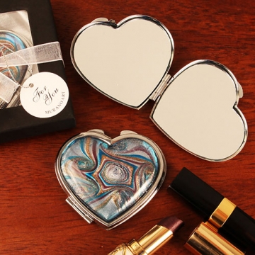 "Vibrant Swirl" Arte Murano Heart-Shaped Hand Mirror Boxed