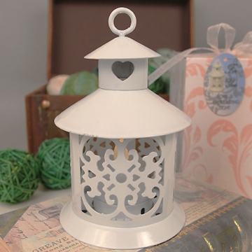 "LED by the Heart" White Steel Lantern in Heart Design + LED Lite