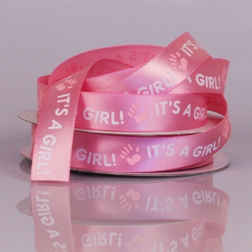 "It's A Girl!" Pink 5/8" Ribbon with White Print ~ 25 Yds.