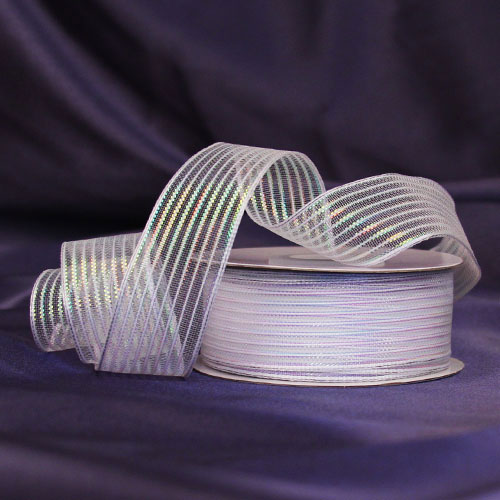 Iridescent White Iridescent 1 Ribbon with Wire Edge ~ 15 Yds.
