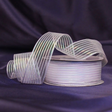 "Iridescent" White Iridescent 1" Ribbon with Wire Edge ~ 15 Yds.