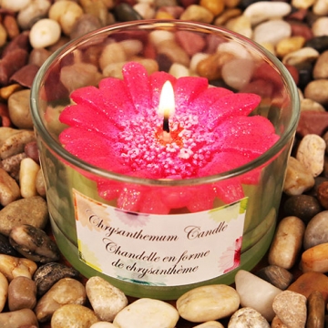 "Colorful Chrysanthemums" Hot Pink Colored Flower Shape Scented Candle