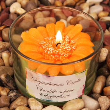 "Colorful Chrysanthemums" Orange Colored Flower Shape Scented Candle